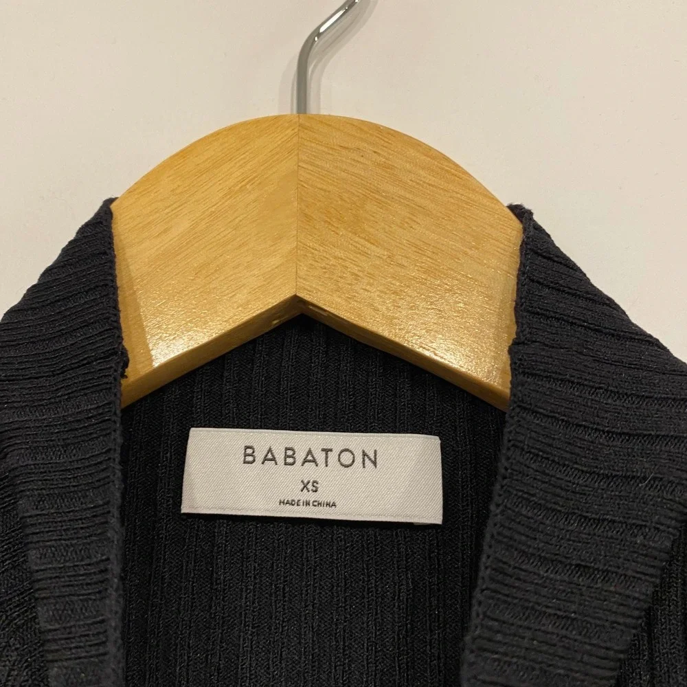 Aritzia Babaton Sculpt Knit Tie-Back Top Black Ribbed Mock Neck Open Back XS